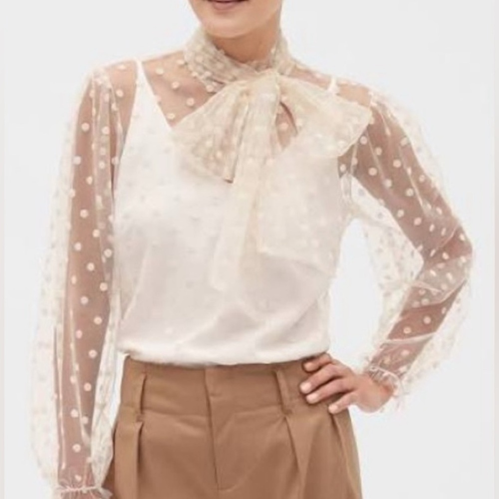 Sheer tulle blouse with bow